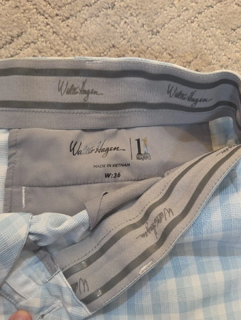 Walter Hagen Men's Light Blue Plaid Golf Shorts